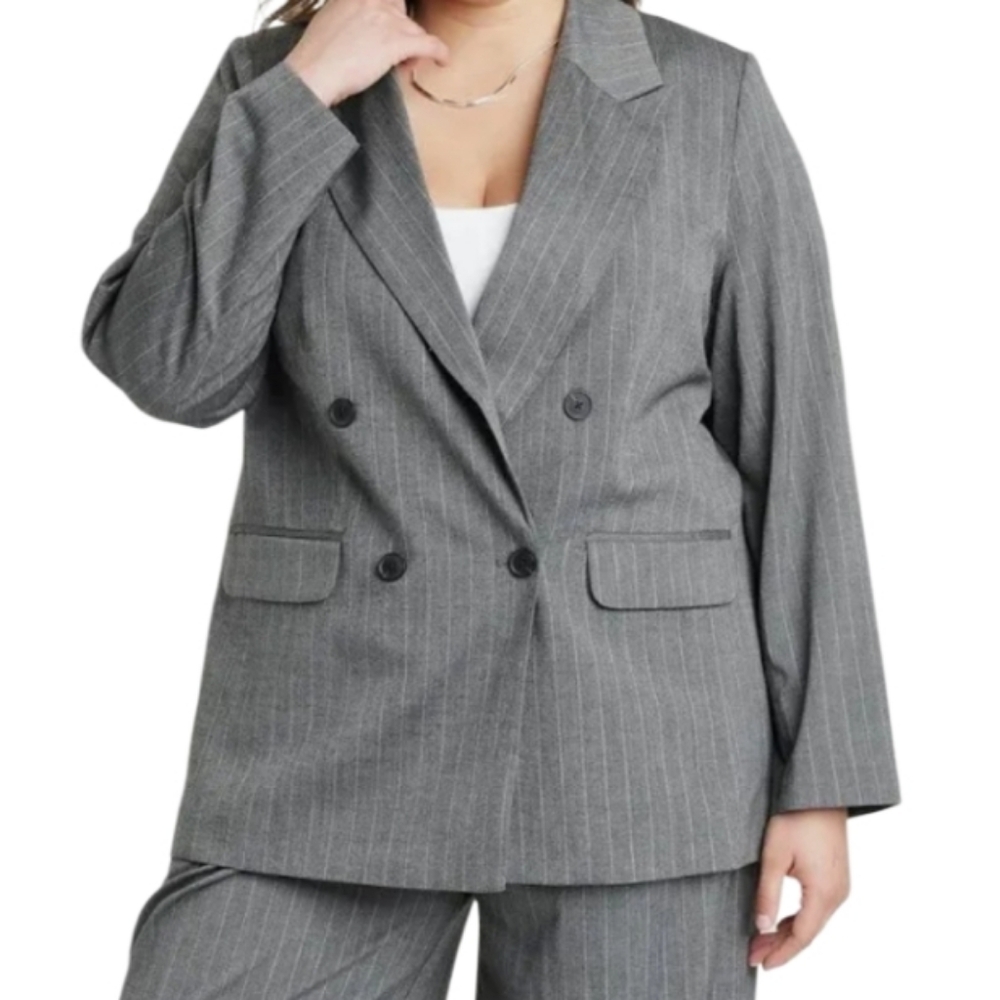 GRAY PINSTRIPE DOUBLE BREASTED BLAZER SZ XL